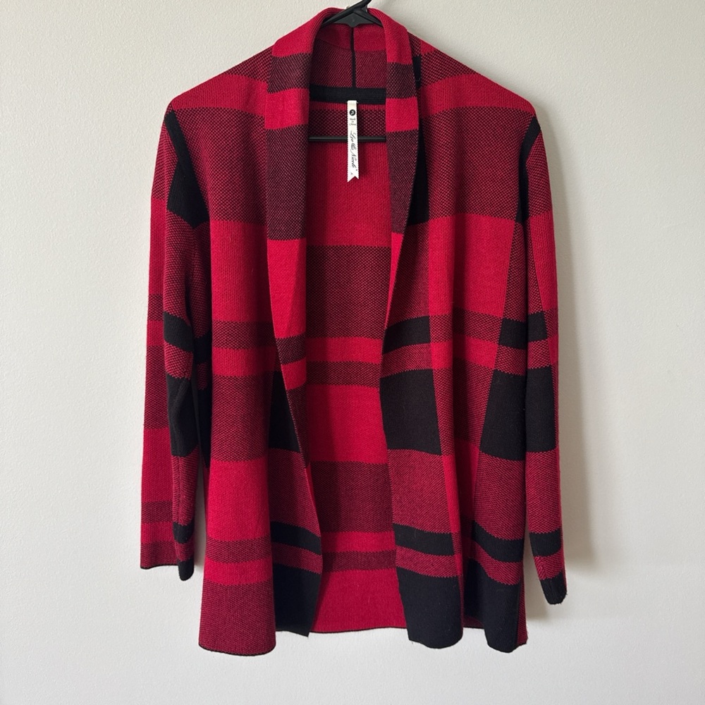 Leo & Nicole Red and Black Plaid Cardigan